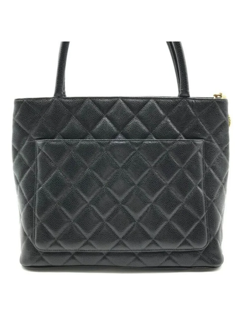 Chanel CC Logo Caviar Leather Medallion Tote Bag Black